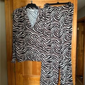 Zara Zebra Print Pajama Set - Black and White